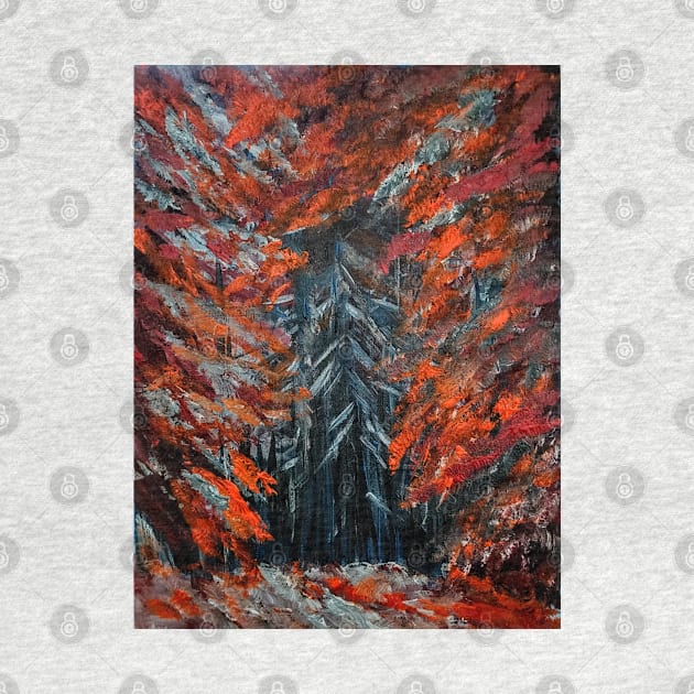 forest painting in my favorite colors and leaves falling off by kkartwork